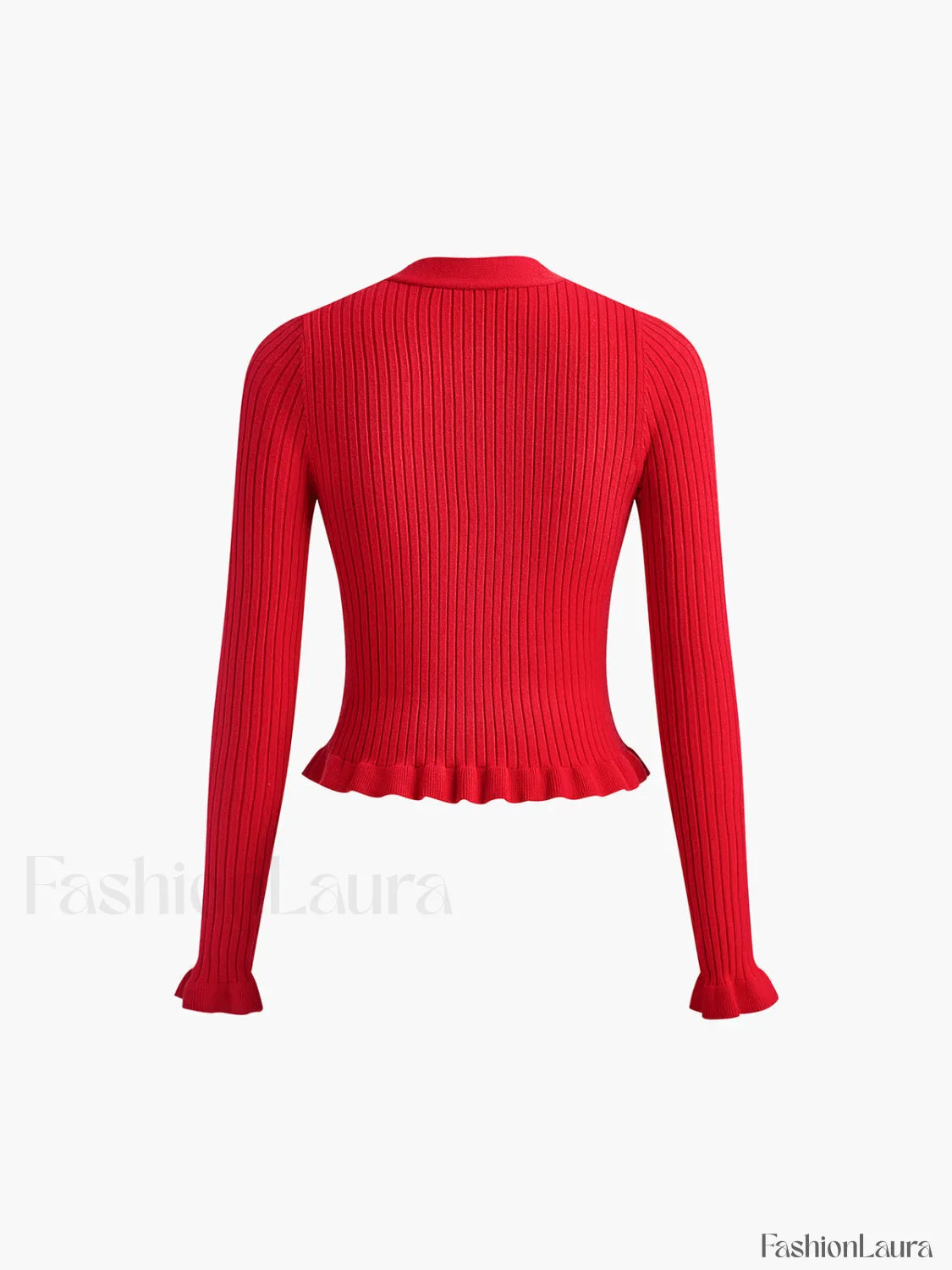 Ruffled Trim Pearl Button Long Sleeve Cardigan