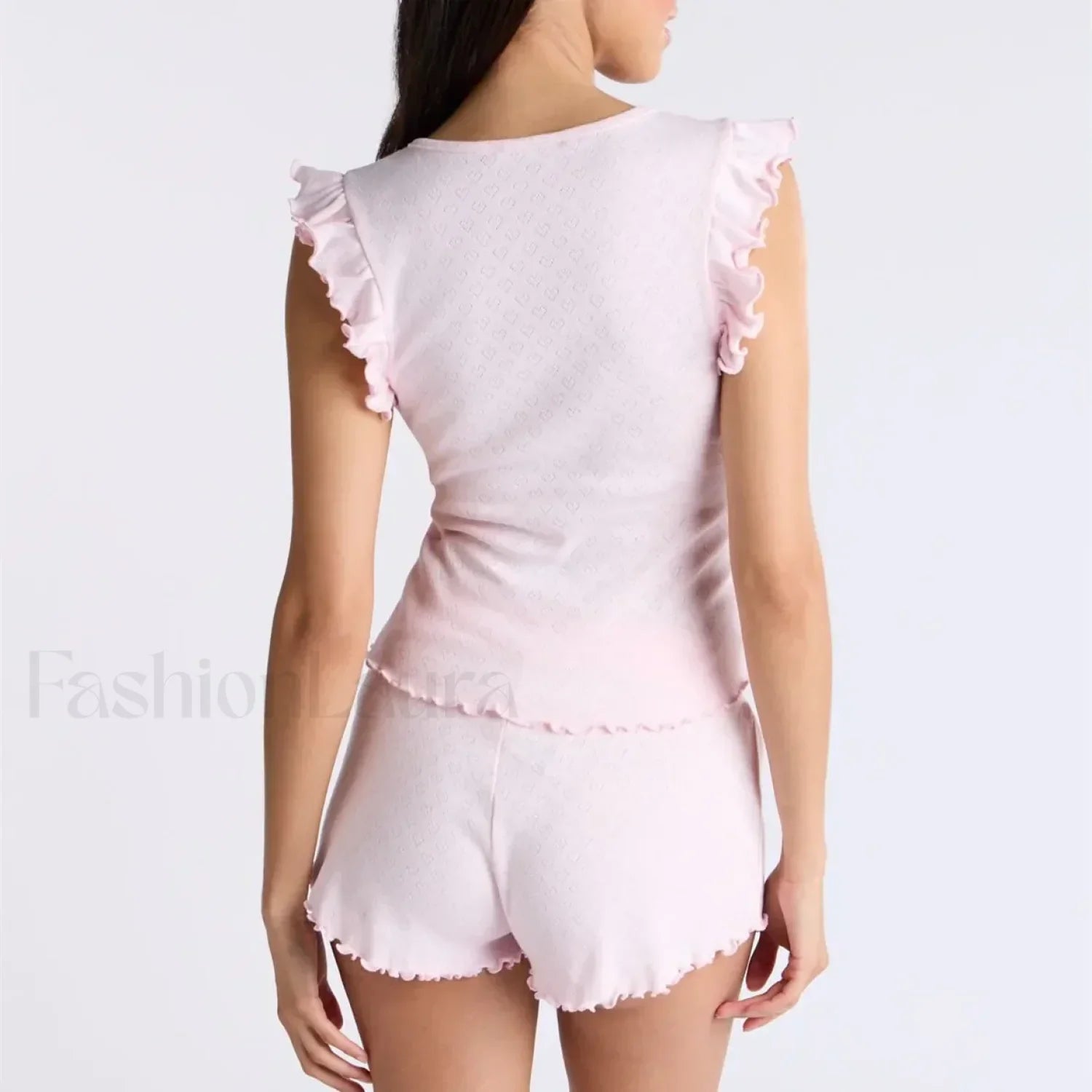 Ruffles Button Front Tank Top Shorts Two Piece Set