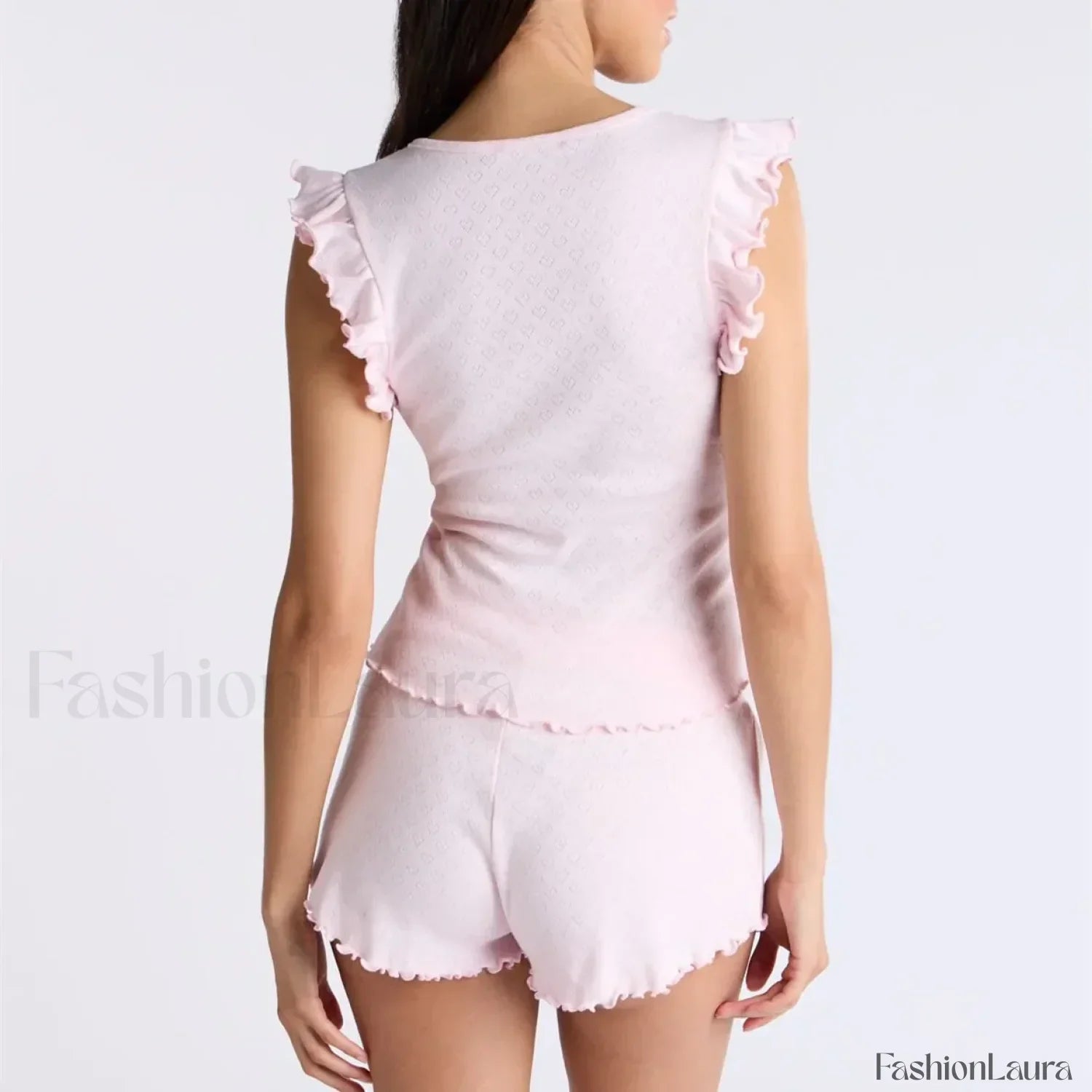 Ruffles Button Front Tank Top Shorts Two Piece Set