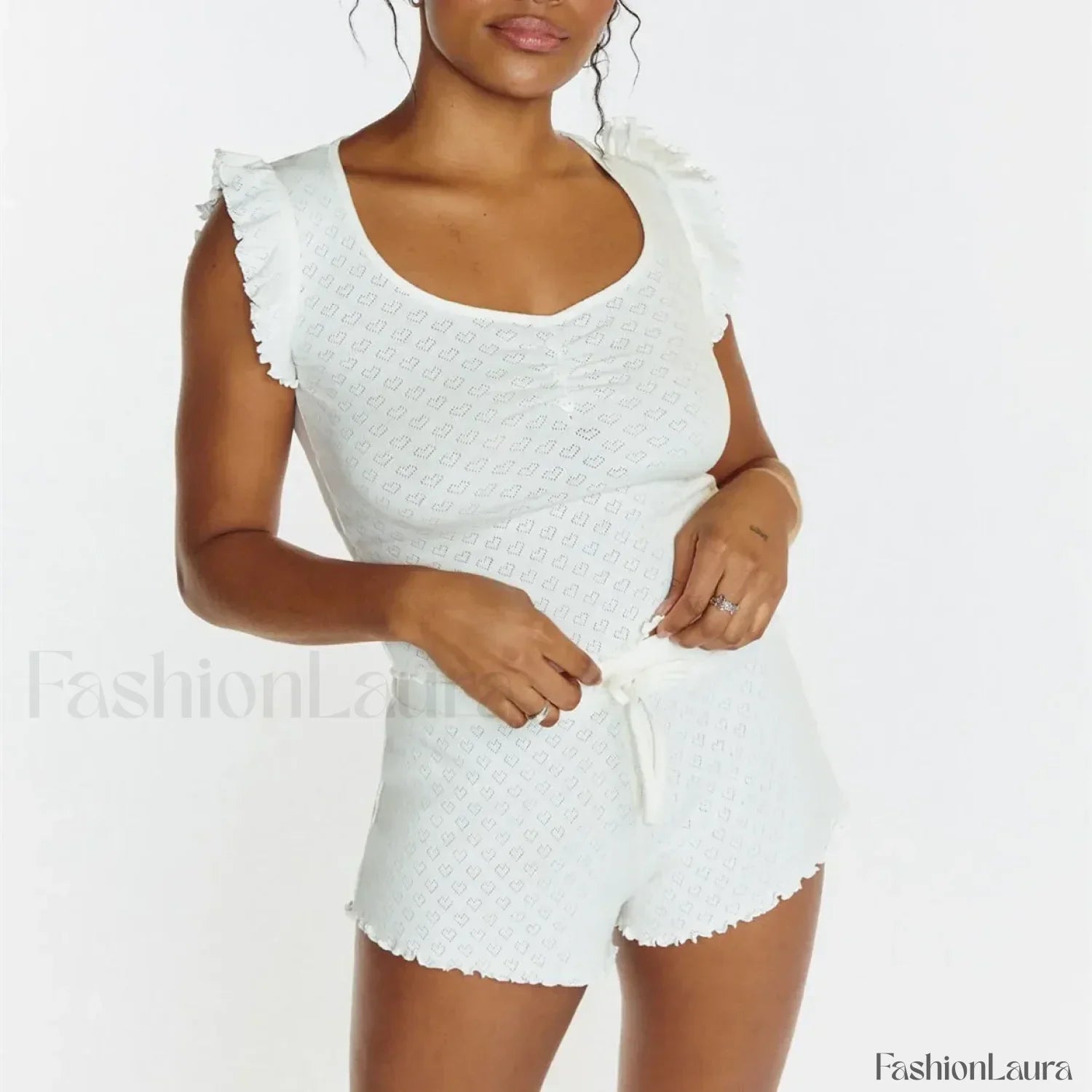 Ruffles Button Front Tank Top Shorts Two Piece Set