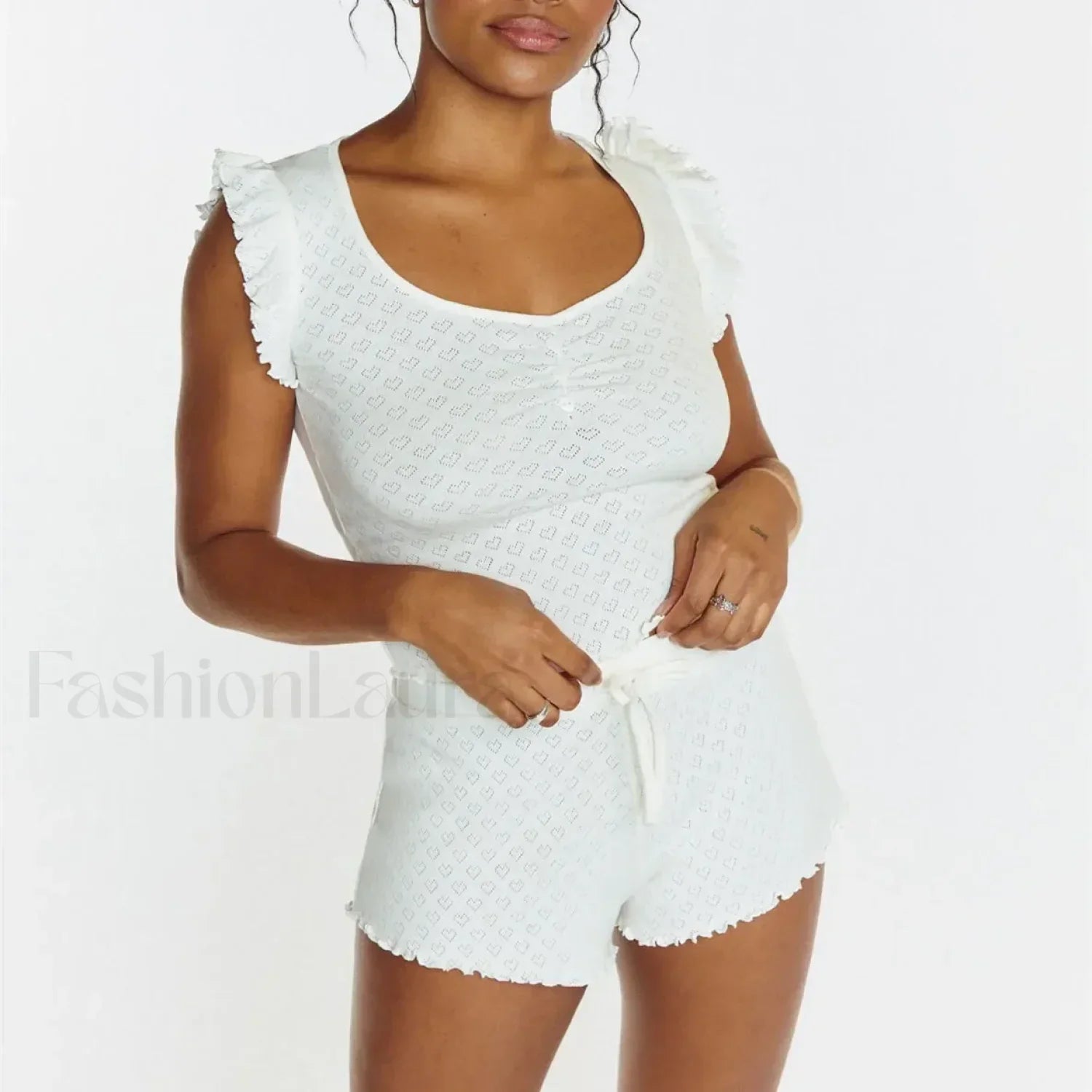 Ruffles Button Front Tank Top Shorts Two Piece Set