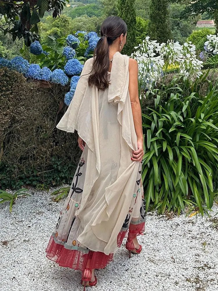 Embroidered Mesh Spaghetti Strap Tiered Maxi Dress 3
