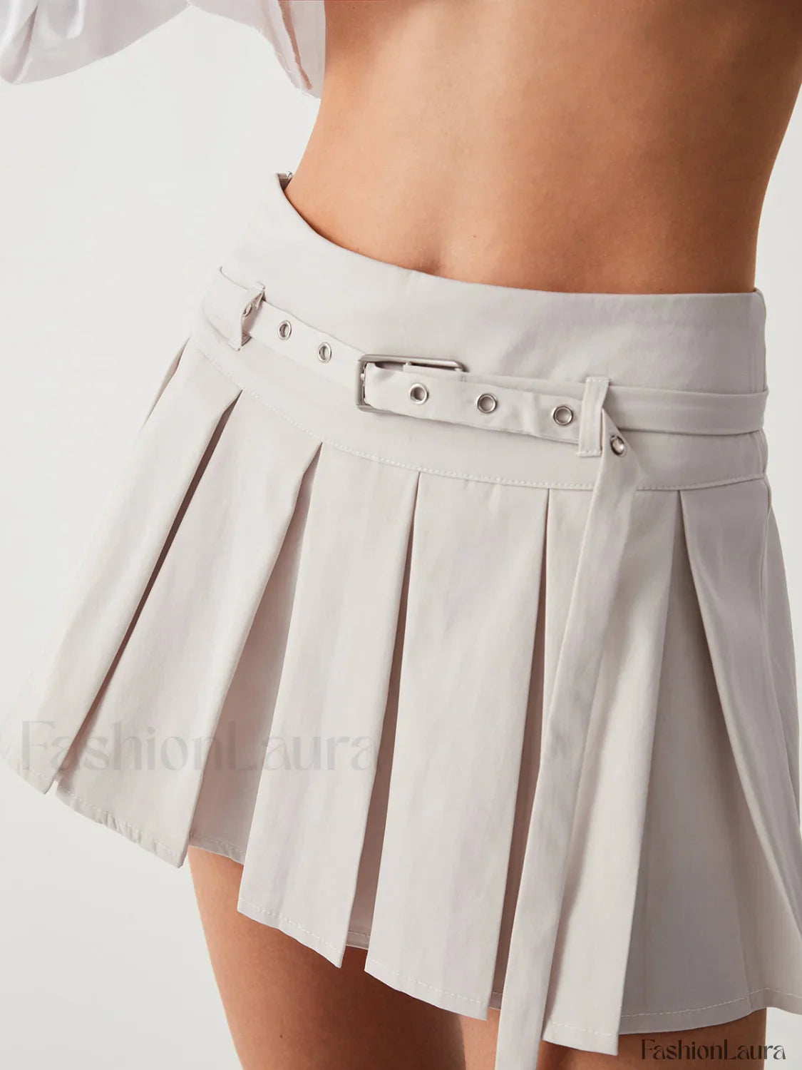 Runway Belted Graceful Pleat Mini Skirt