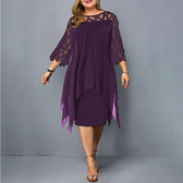 Round Neck Lace Sleeve Chiffon Overlay Midi Dress 11