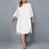 Round Neck Lace Sleeve Chiffon Overlay Midi Dress Cocktail 11