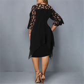 Round Neck Lace Sleeve Chiffon Overlay Midi Dress Cocktail 2