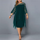 Round Neck Lace Sleeve Chiffon Overlay Midi Dress 5