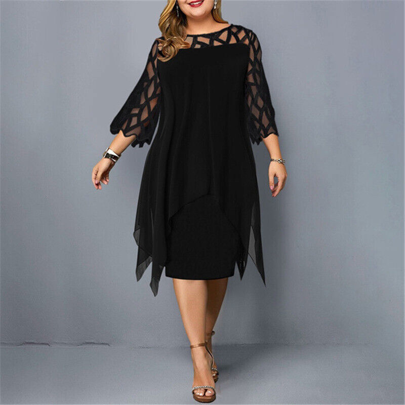 Round Neck Lace Sleeve Chiffon Overlay Midi Dress 4