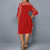 Round Neck Lace Sleeve Chiffon Overlay Midi Dress 9