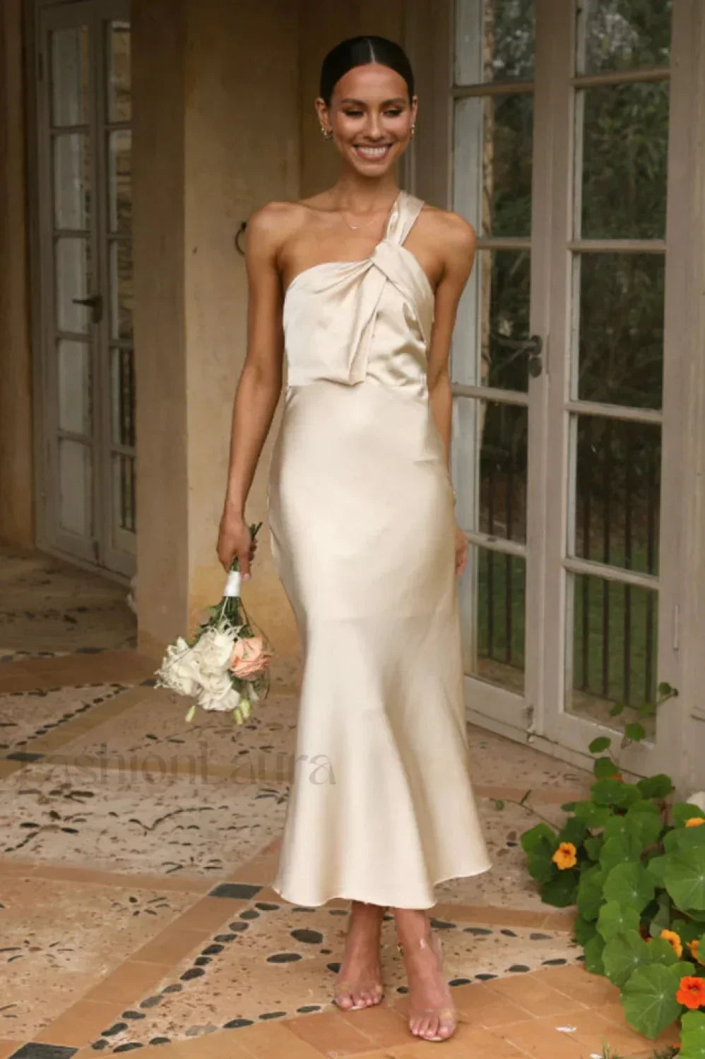 Sabine Elegant Midi Dress S / Champagne