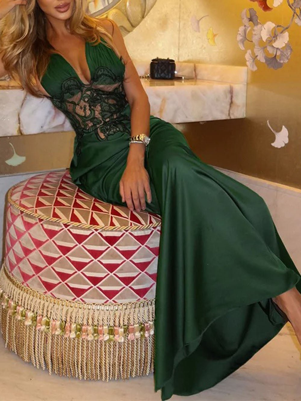 Sabrina Lace Backless Maxi Dress Emerald 3