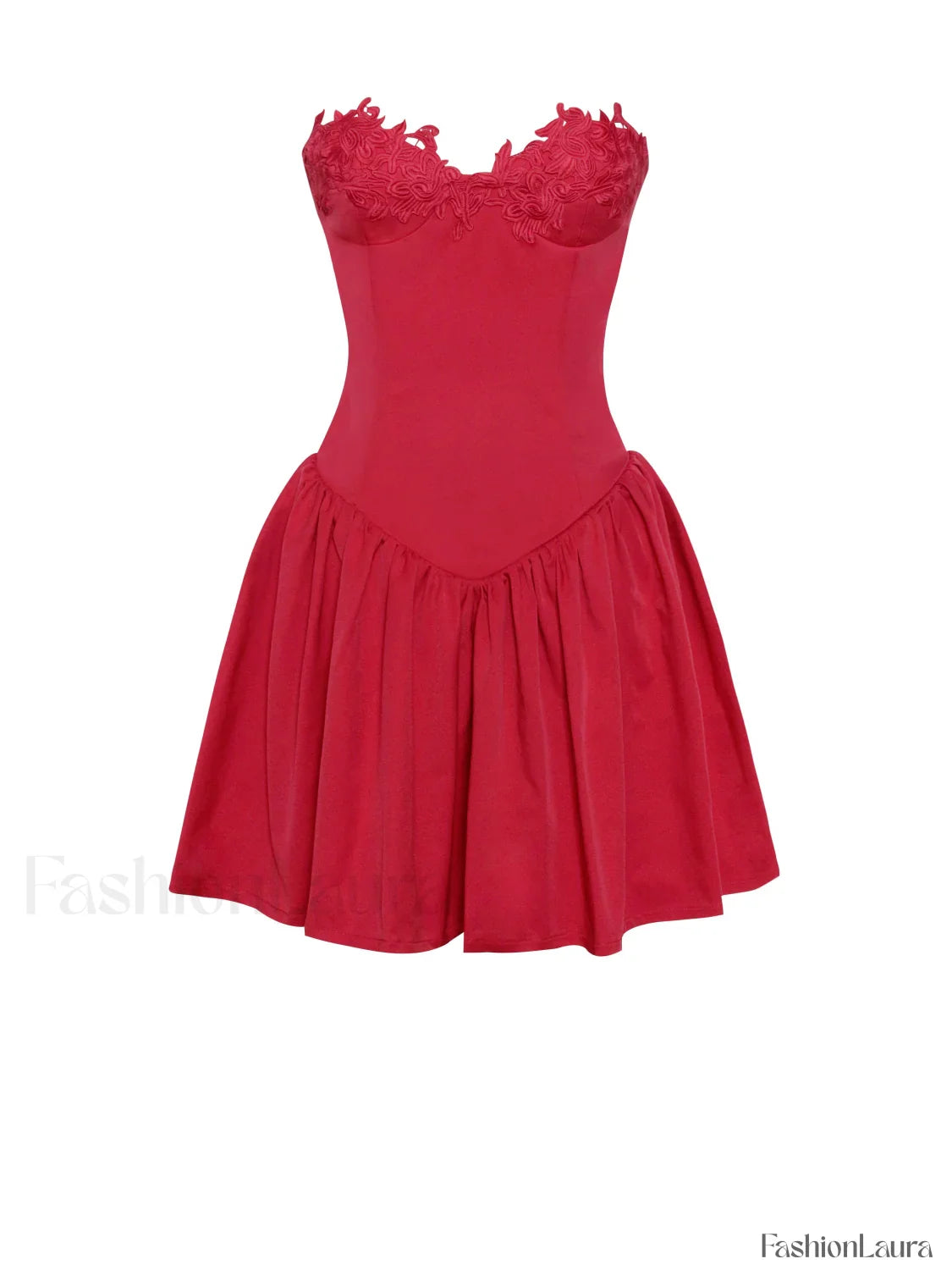 Sacha Red Lace Drop Graceful Waist Corset Puffy Mini Dress