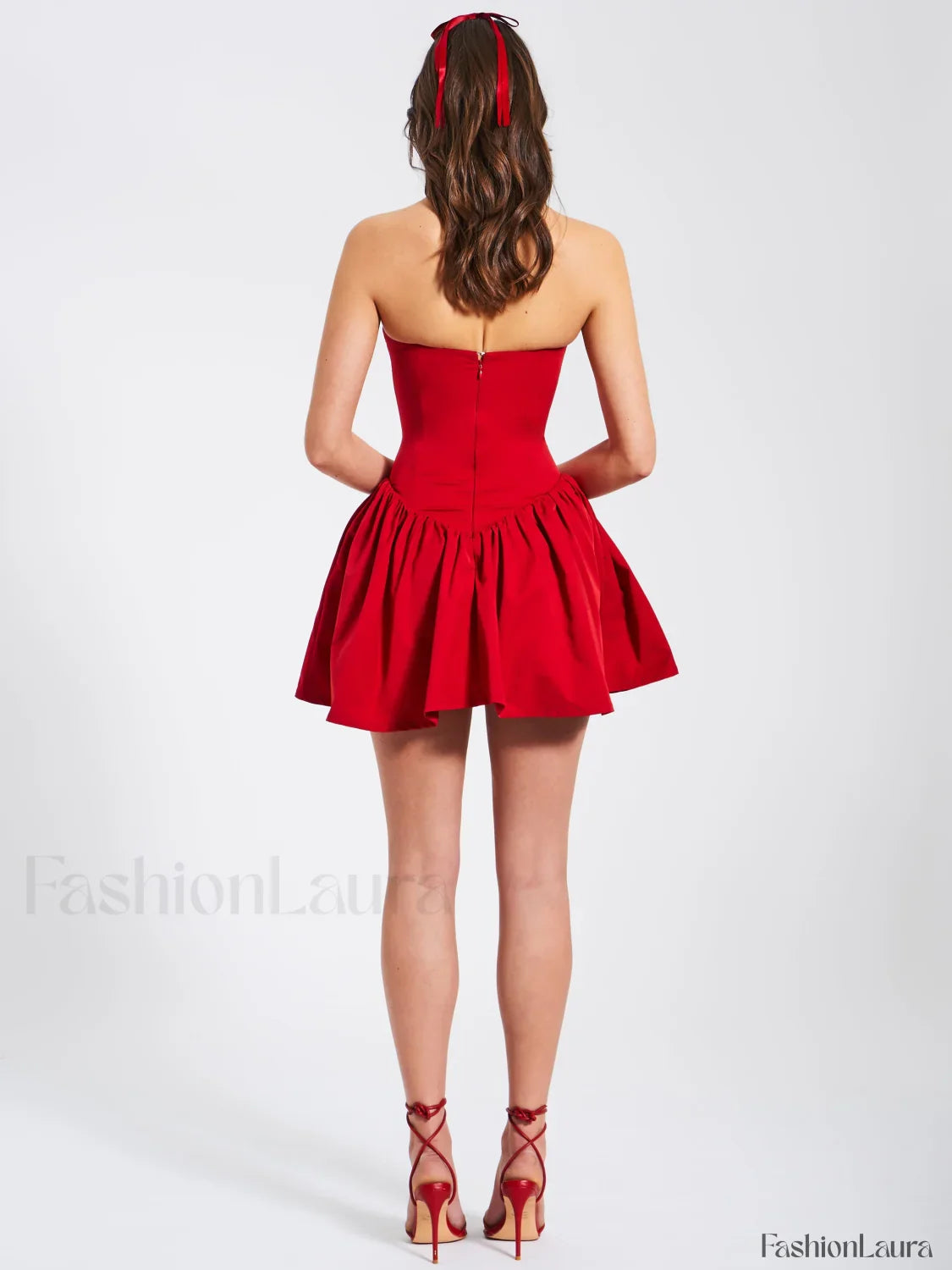 Sacha Red Lace Drop Graceful Waist Corset Puffy Mini Dress