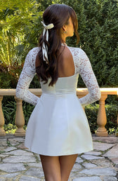 Satin Square Neck Lace Long Sleeve A-Line Mini Dress 5
