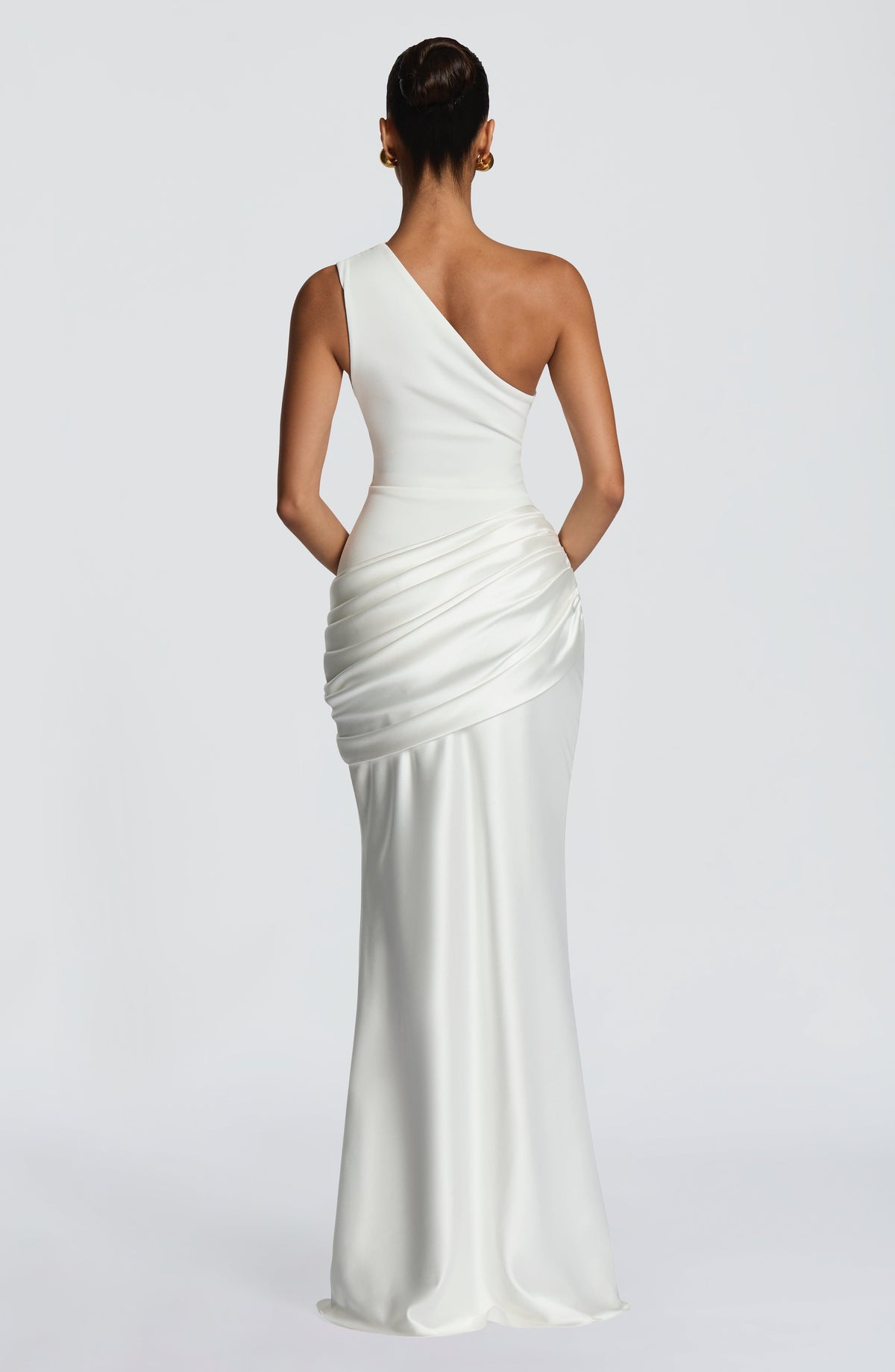 Satin One Shoulder Draped Hip Mermaid Maxi Gown 2