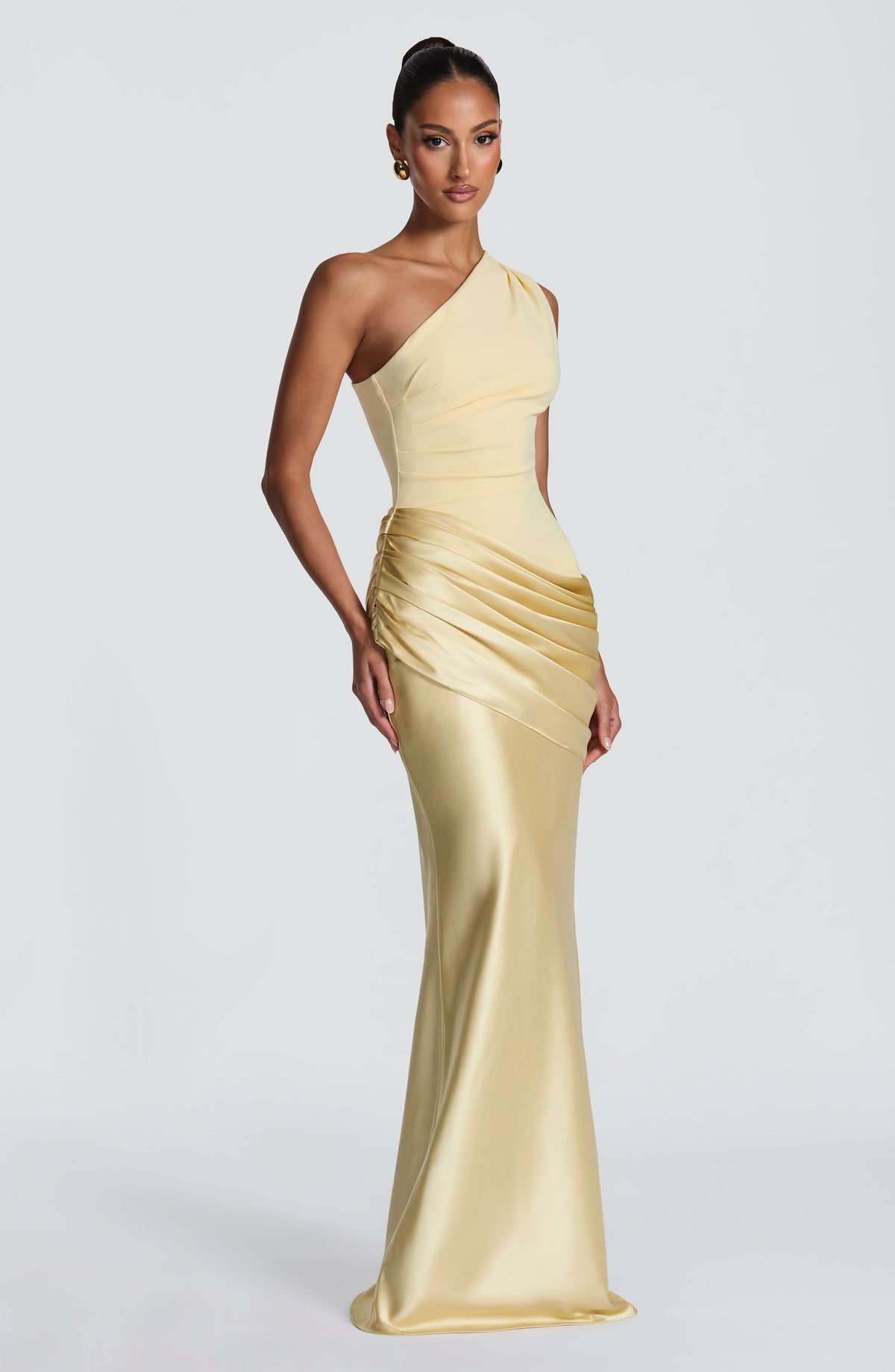 Satin One Shoulder Draped Hip Mermaid Maxi Gown 3