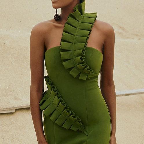 Saige Pleated Design Slit Hem Dress