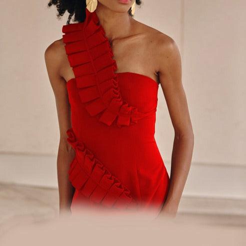 Saige Pleated Design Slit Hem Dress