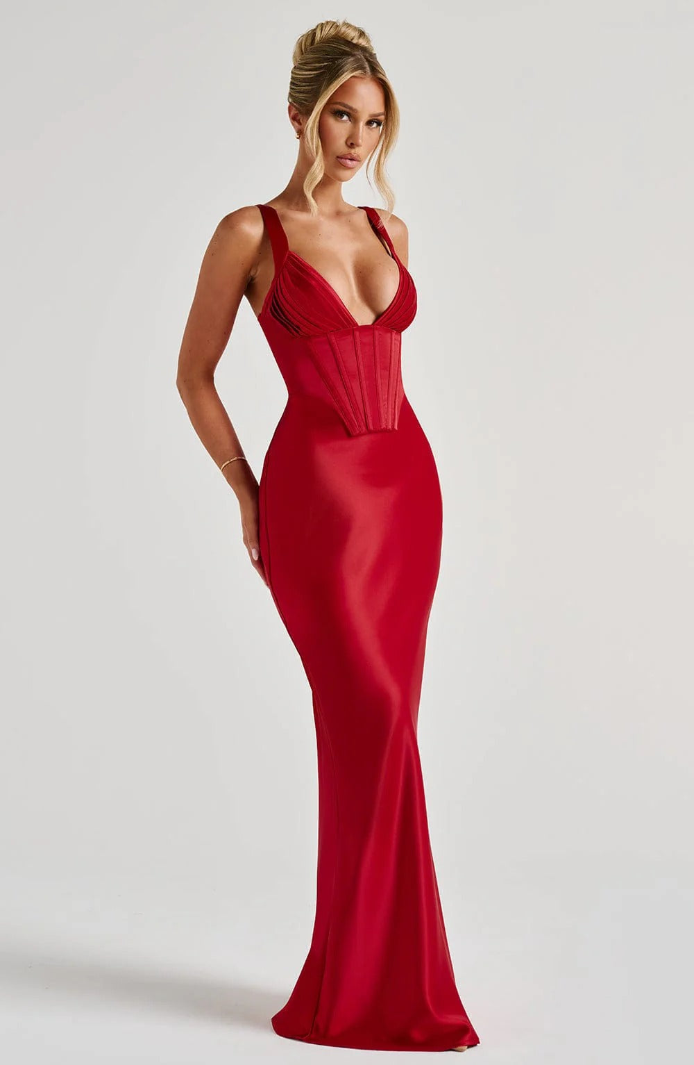 Satin Corset Bodice Plunge V-Neck Maxi Gown 5