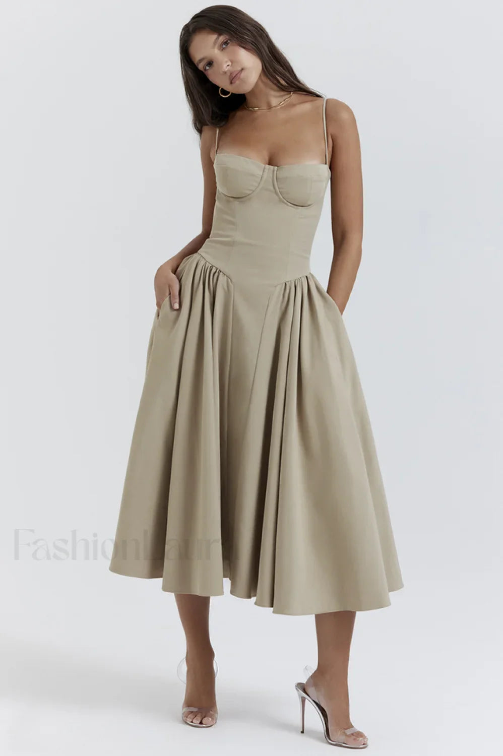 Samaria Taupe Stylish Corset Sun Dress