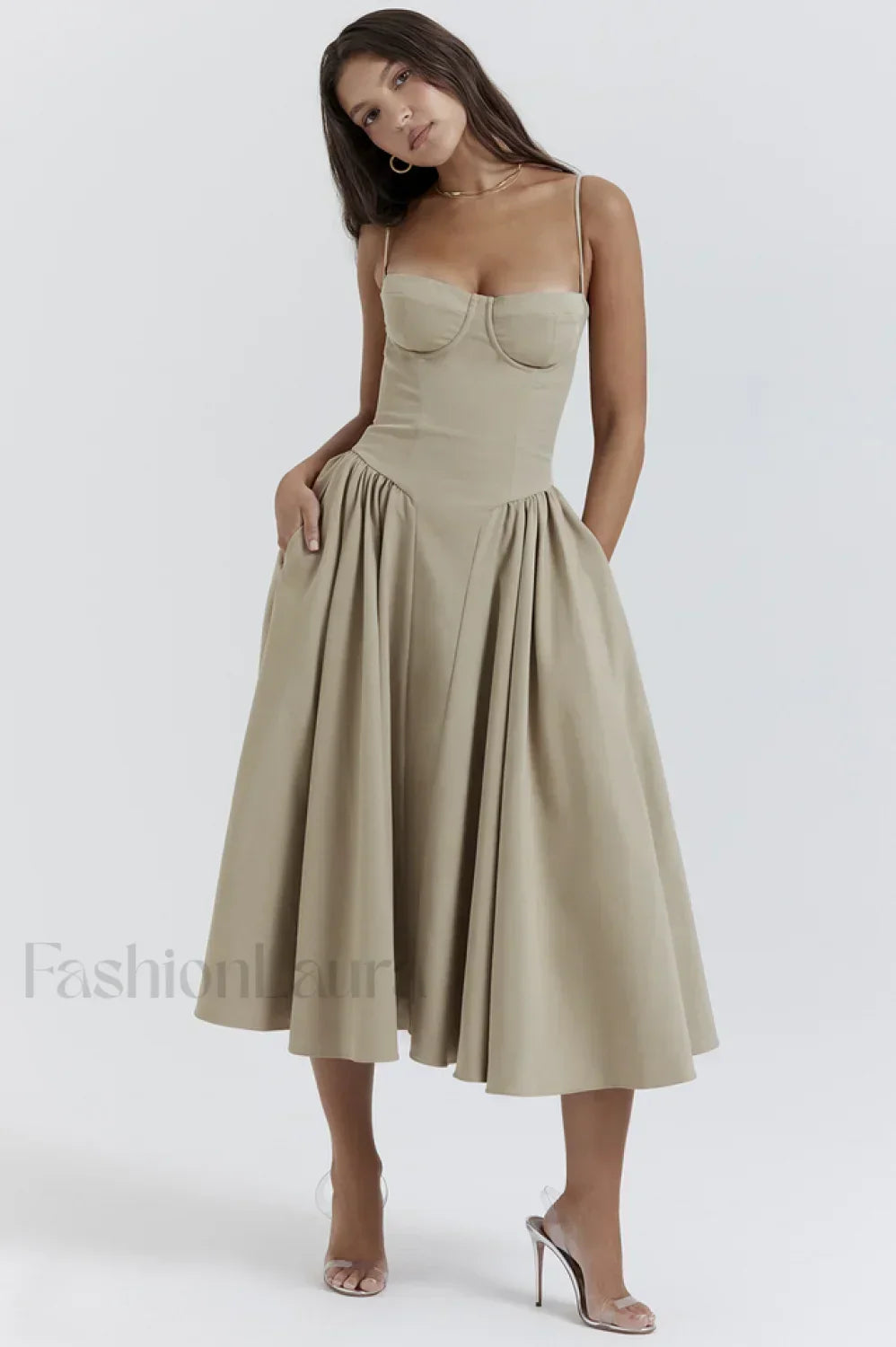 Samaria Taupe Stylish Corset Sun Dress