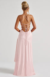 Satin Spaghetti Strap Ruched High Split Maxi Dress 7