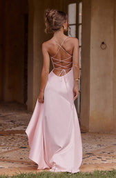 Satin Spaghetti Strap Ruched High Split Maxi Dress 3