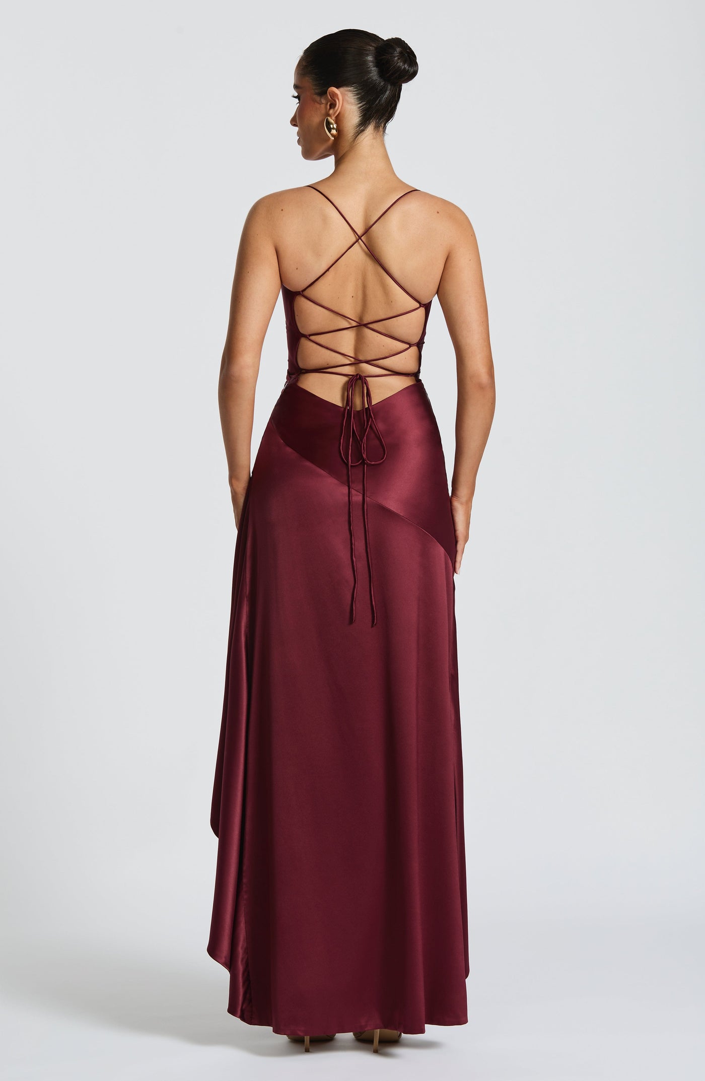 Satin Cowl Neck Ruched High Split Maxi Dress 3