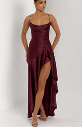 Satin Cowl Neck Ruched High Split Maxi Dress 5