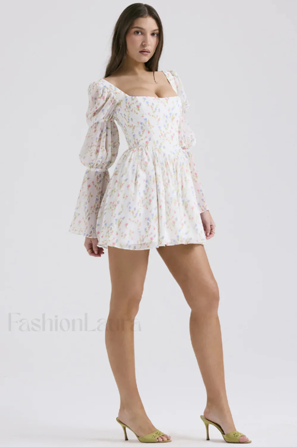 Sancia Printed Puff Charming Sleeve Mini Dress