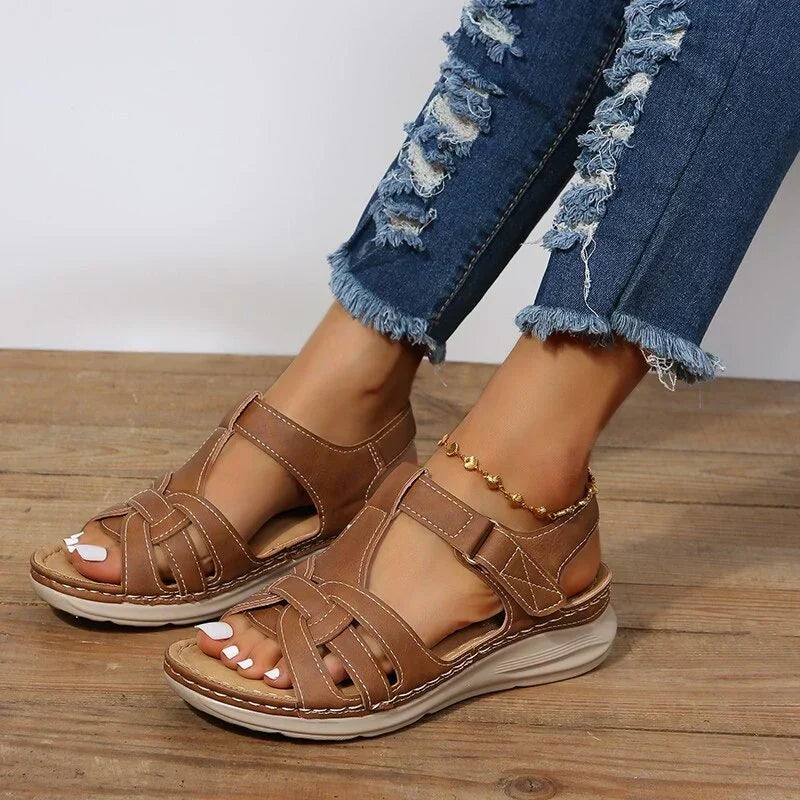 Open Toe Strappy Cut Out Wedge Sandals