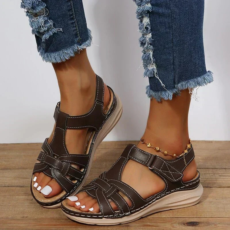 Open Toe Strappy Cut Out Wedge Sandals