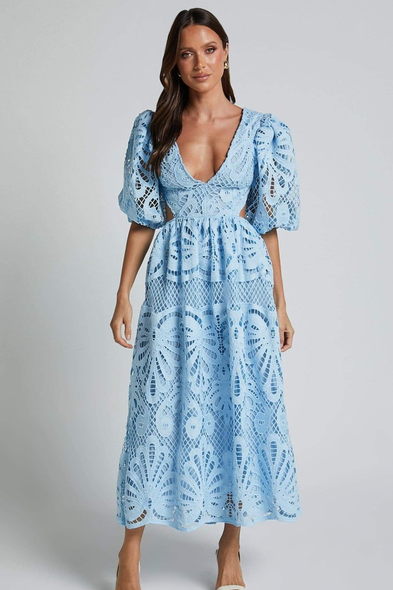Sandra Embroidered Lace Cut-out Midi Dress - View 13
