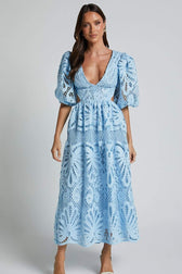 Sandra Embroidered Lace Cut-out Midi Dress - View 13