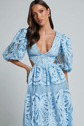 Sandra Embroidered Lace Cut-out Midi Dress - View 16