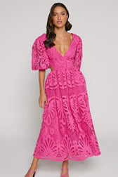 Sandra Embroidered Lace Cut-out Midi Dress - View 7