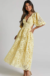 Sandra Embroidered Lace Cut-out Midi Dress - View 3
