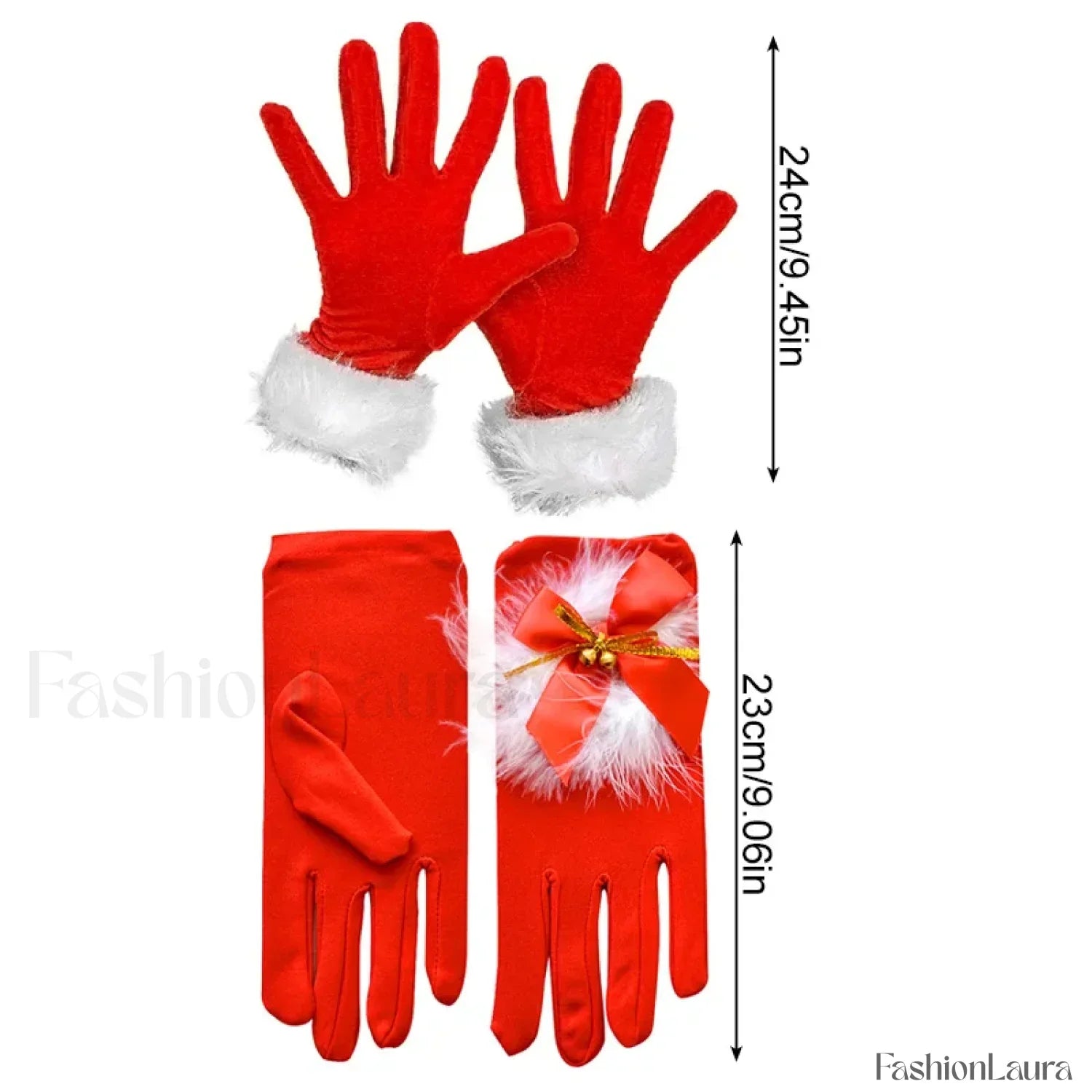 Santa Claus Festive White Fur Short Red Full Finger Fancy Dress Party Christmas Glove