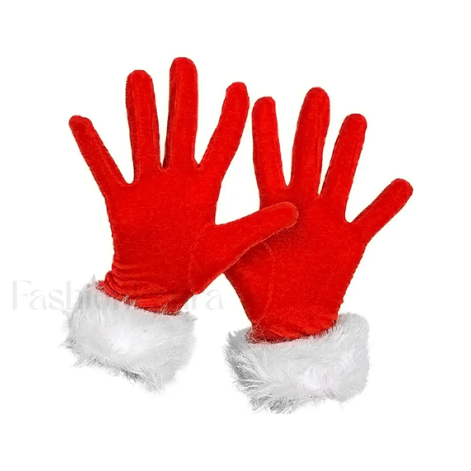 Santa Claus Festive White Fur Short Red Full Finger Fancy Dress Party Christmas Glove Red1