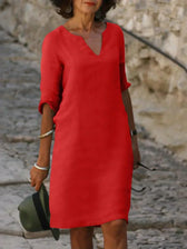V-Neck Short Sleeve Pocket Shift Midi Dress 6