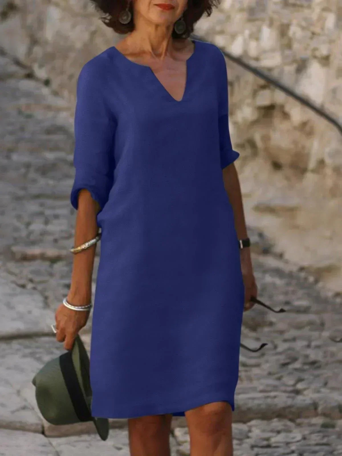 V-Neck Short Sleeve Pocket Shift Midi Dress 9