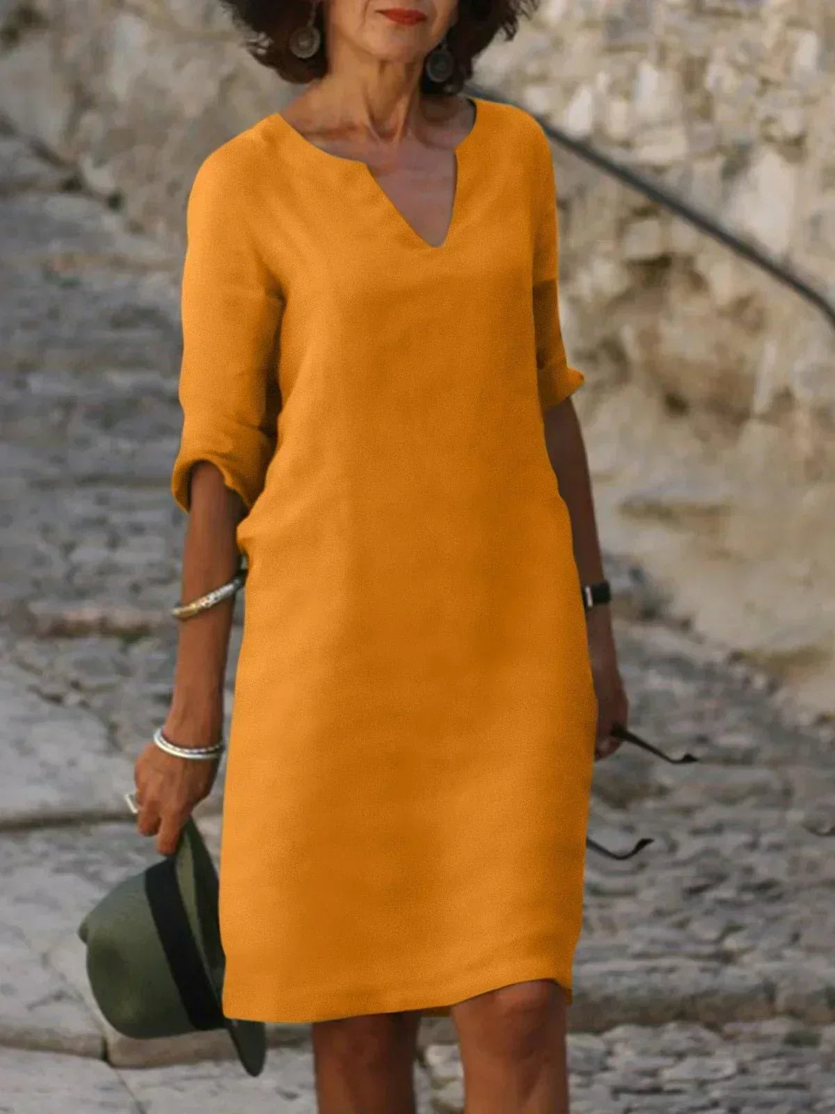 V-Neck Short Sleeve Pocket Shift Midi Dress 5