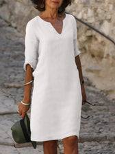 V-Neck Short Sleeve Pocket Shift Midi Dress 7