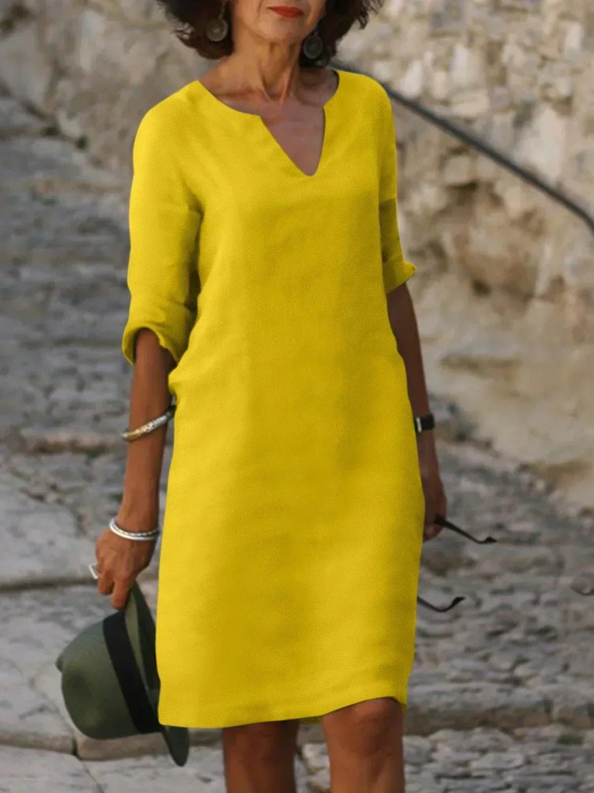 V-Neck Short Sleeve Pocket Shift Midi Dress 8