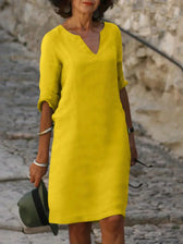 V-Neck Short Sleeve Pocket Shift Midi Dress 8