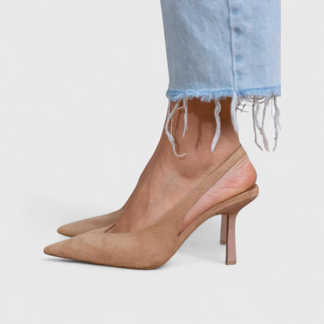 Suede Look Pointed Toe Slingback Stiletto Heel Pumps