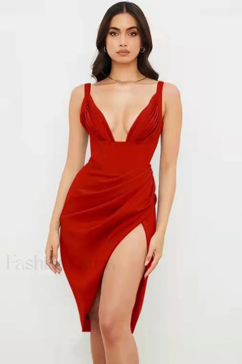 Satin Corset Stylish Midi Dress S / Red