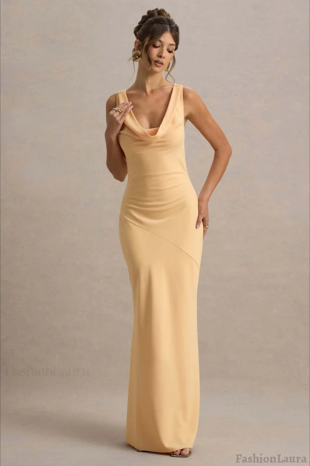 Satin Cowl Neck Fishtail Party Dress