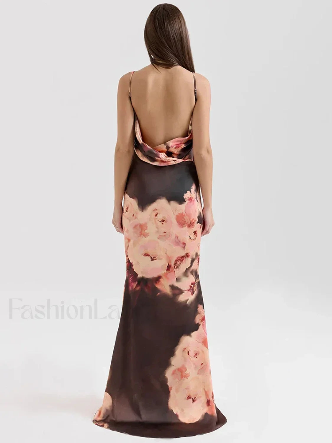 Satin Floral Spaghetti Maxi Dress