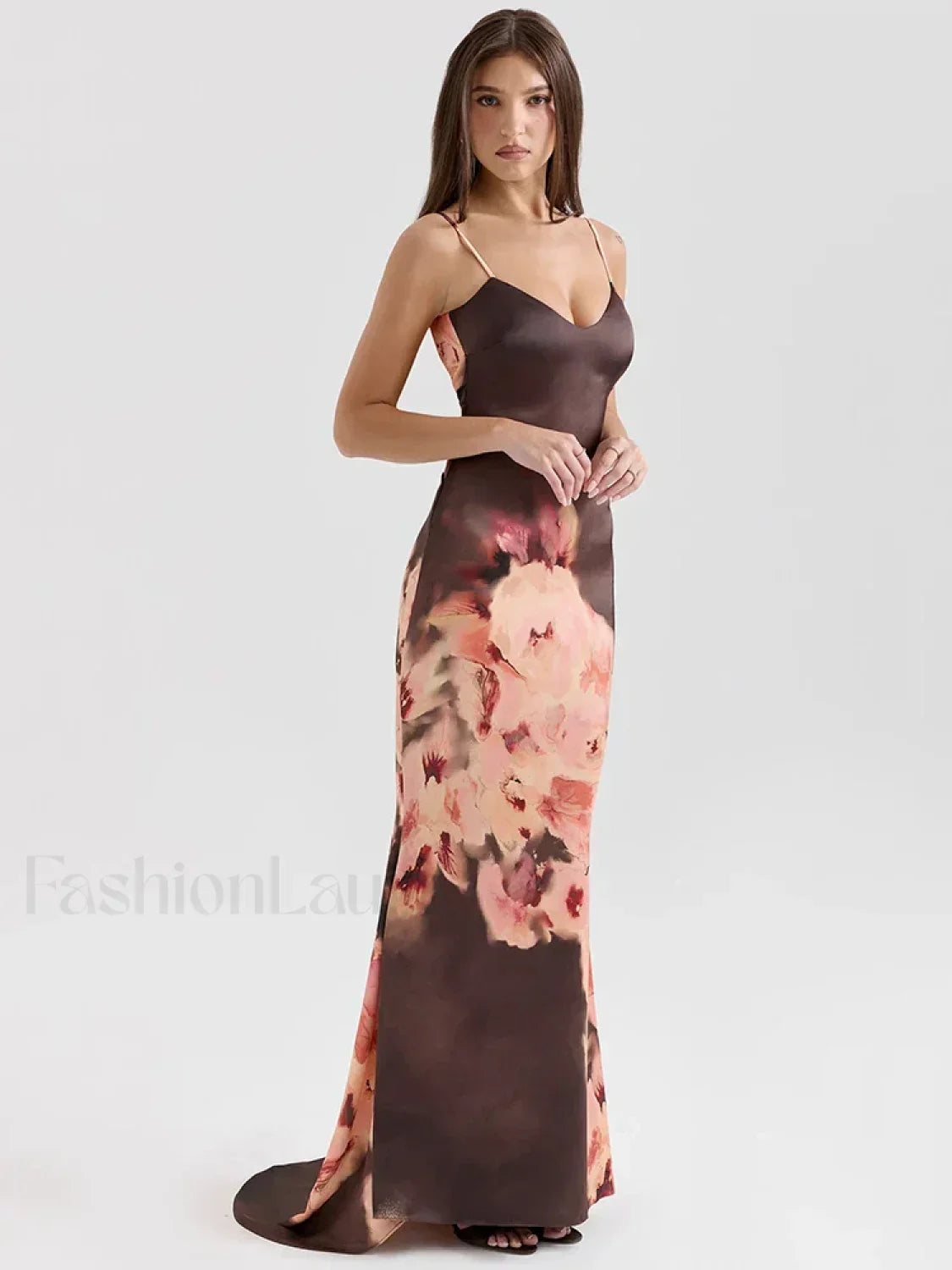 Satin Floral Spaghetti Maxi Dress
